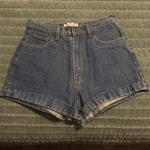 American Apparel Dark Blue High-Rise Rolled Hem Denim Shorts